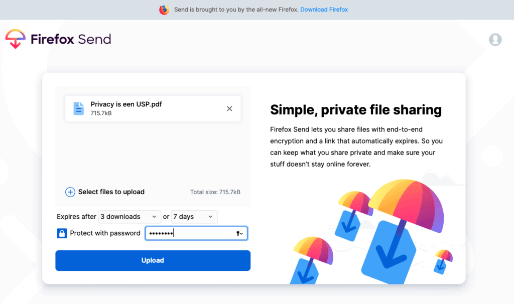 Screenshot Firefox Send